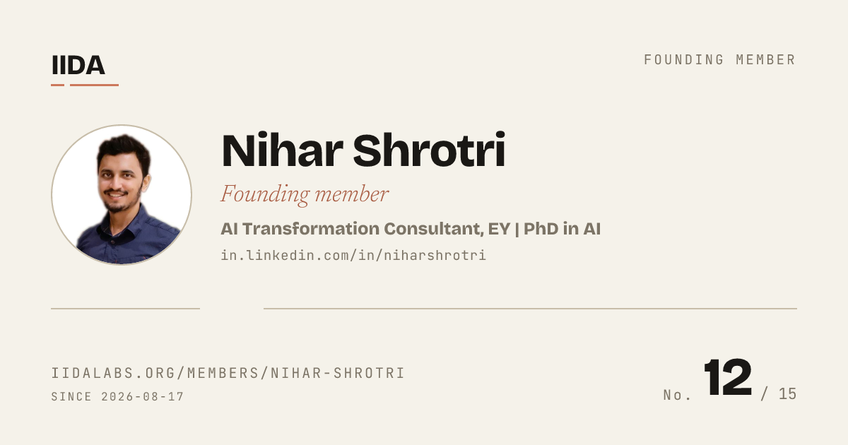 IIDA founding member No. 12 — Nihar Shrotri