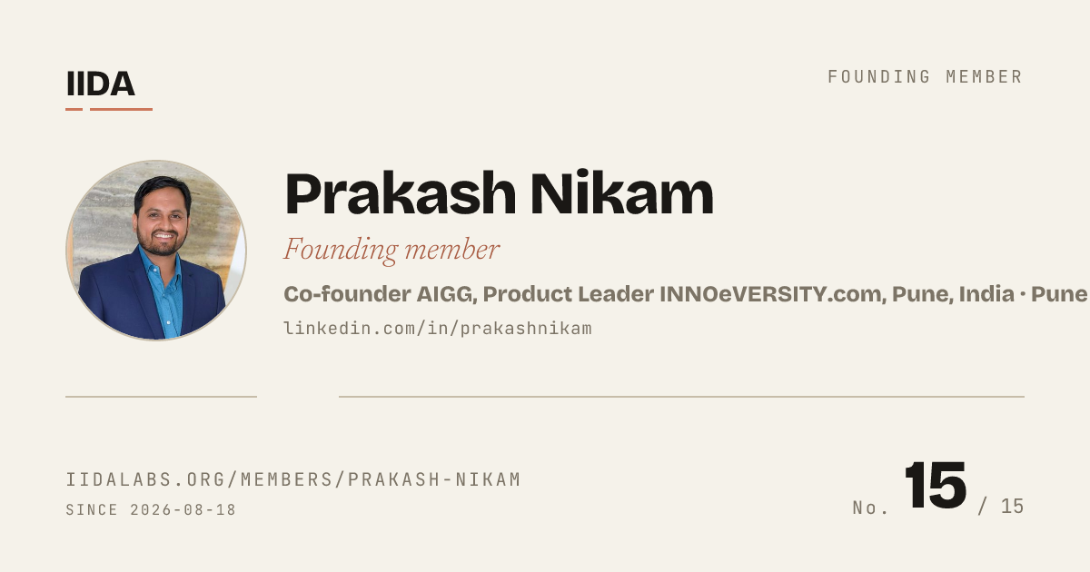 IIDA founding member No. 15 — Prakash Nikam