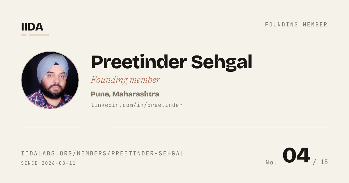 IIDA founding member No. 04 — Preetinder Sehgal