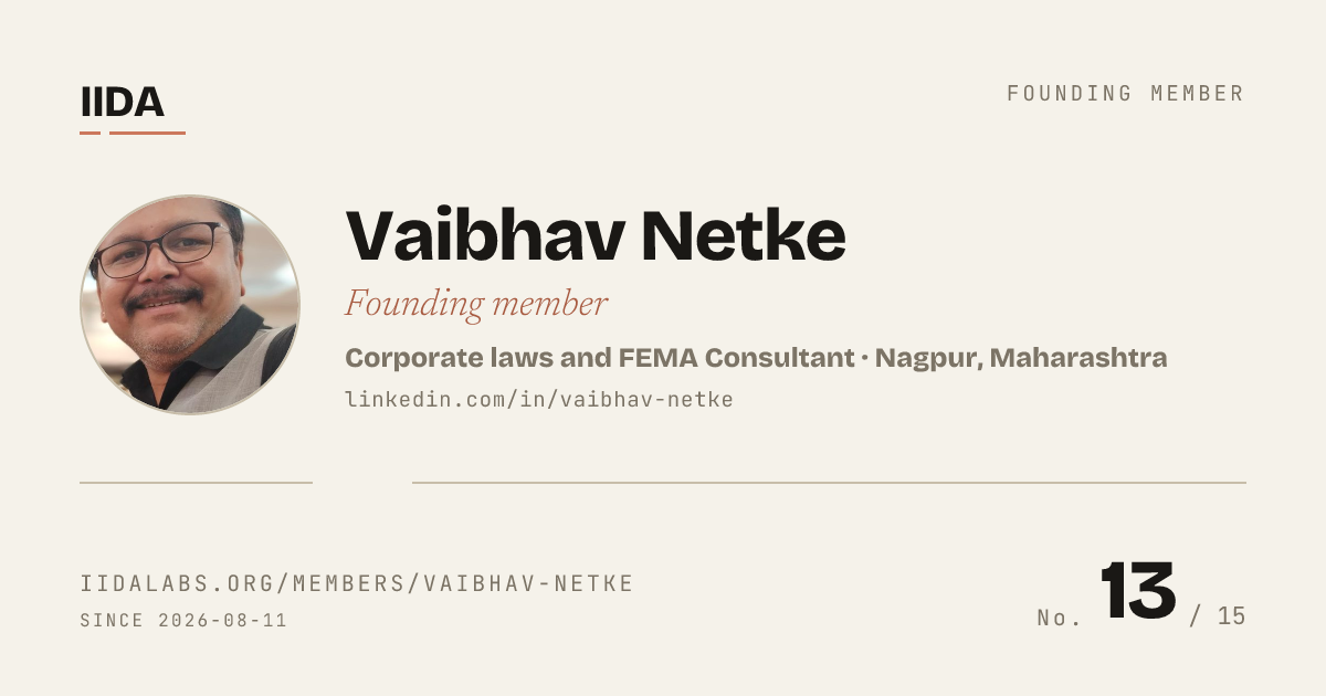 IIDA founding member No. 13 — Vaibhav Netke