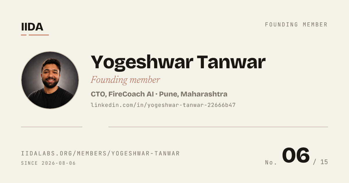 IIDA founding member No. 06 — Yogeshwar Tanwar